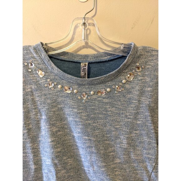 Girls Beautees Layered Blue Sweater Top Rhinestone Ruffle Lace Fairy Sz M - Picture 2 of 7